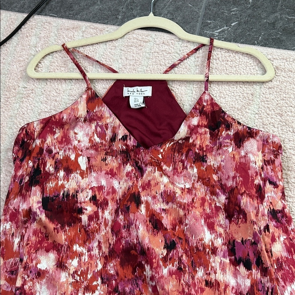 Nicole‎ Miller Abstract Maxi Trapeze Dress Maroon Pink Coral Size Large Event - Picture 10 of 11